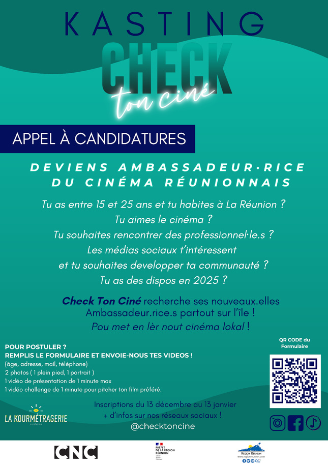 La Kourmétragerie lance le Kasting “Ambassadeur.rice.s Check Ton Ciné” sur toute La Réunion